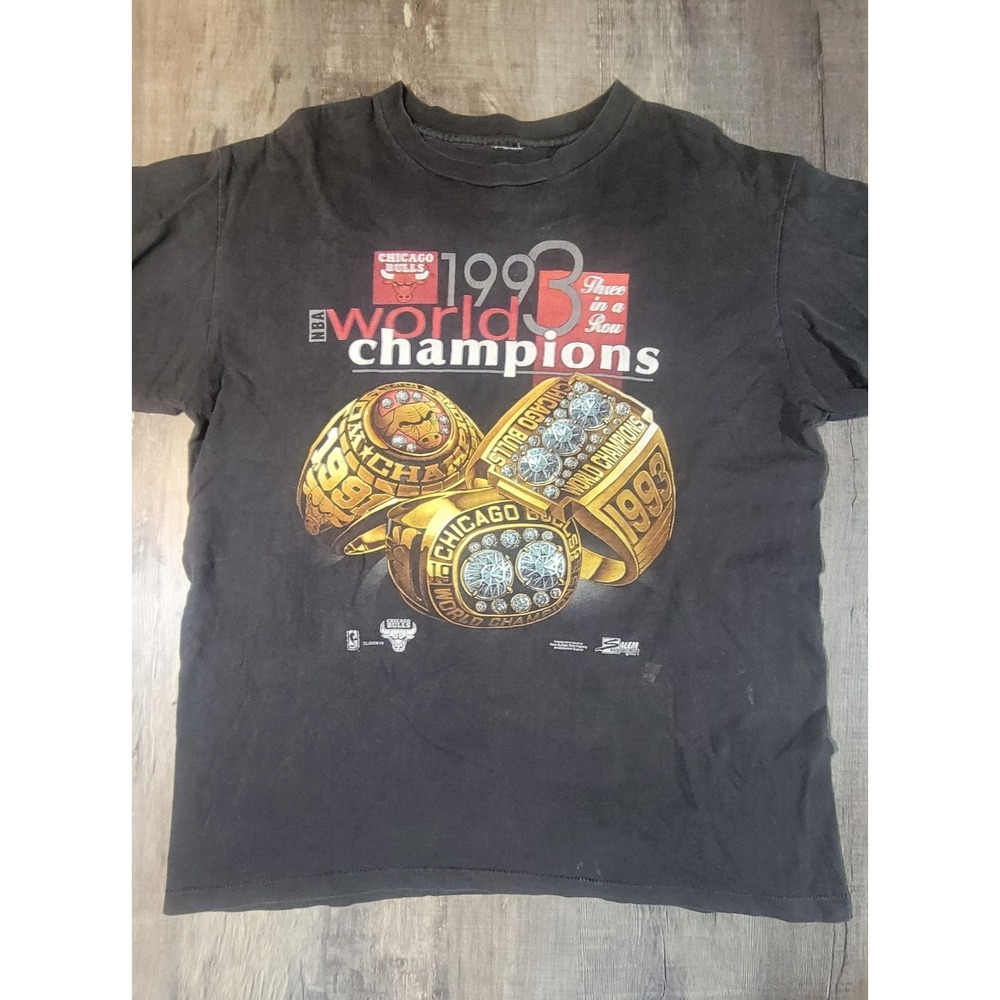 Chicago Bulls Salem 1993 NBA Champions Rings 3‎ Peat  Black T Shirt Mens XL VTG